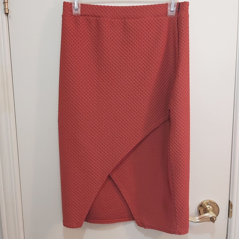 Missguided Burnt Orange Textured Asymmetrical Skirt, Size 10
